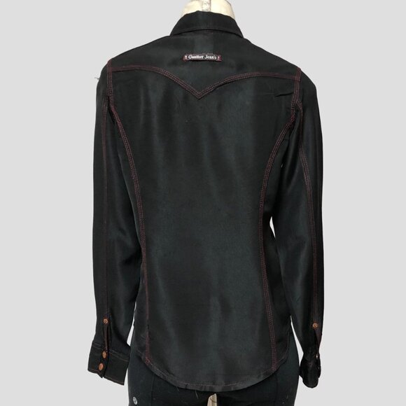 VTG Jean Paul Gaultier Jeans Black With Red Stitching Long Sleeve Snap Shirt - Picture 2 of 16